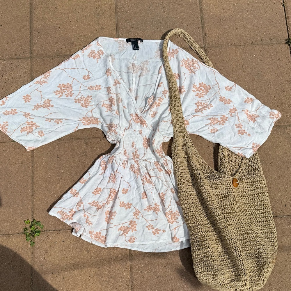 Boho flowy mini forever 21 dress with orange flowers